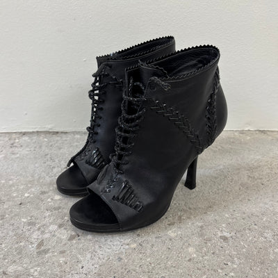 Balenciaga Open Toe Lace Up Leather Heels