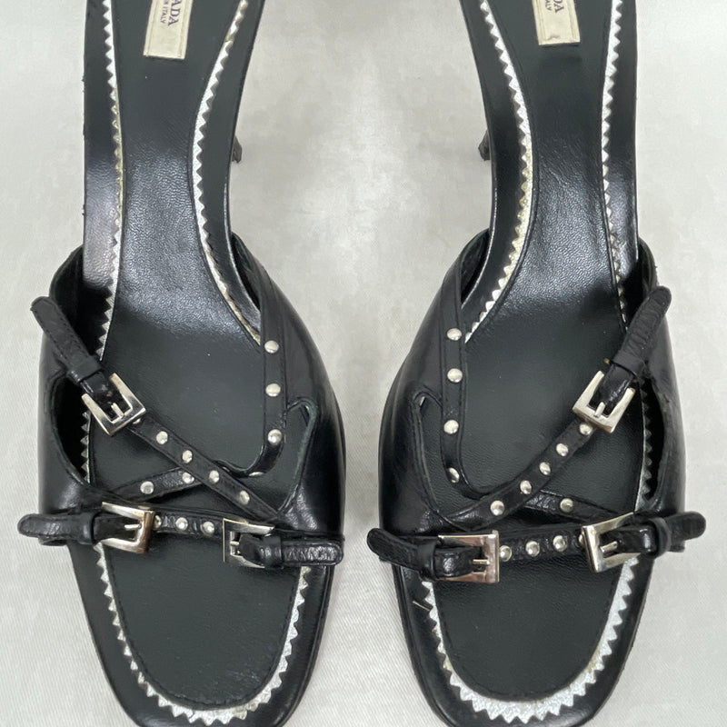00s Prada Studded Kitten Heel Sandals
