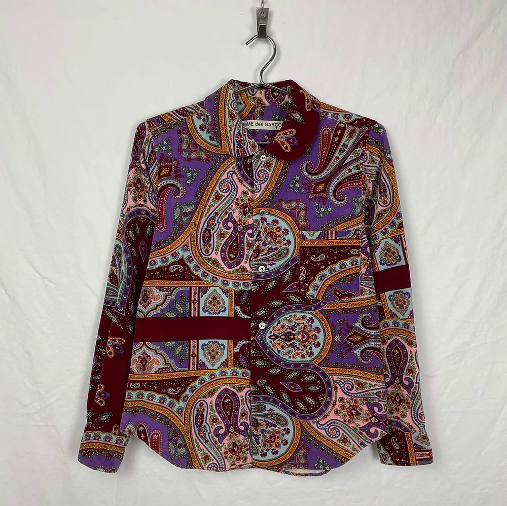 Comme des Garçons Paisley Print Velour Button Up Shirt